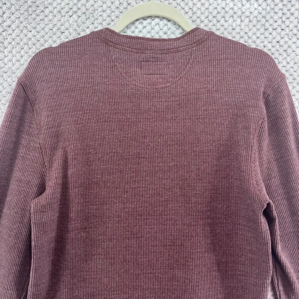 American Giant Thermal Henley Sweater Mens S Burgundy Rib Knit Top Crew Neck USA